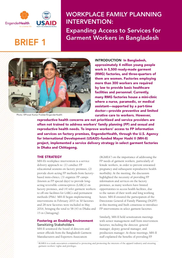 Expanding Access to Family Planning Services for Garment Workers in Bangladesh