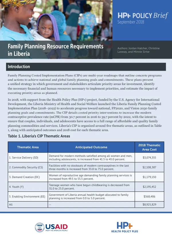 Family Planning Resource Requirements in Liberia