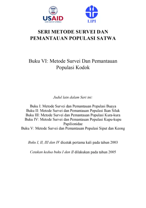 Metode Survei dan Pemantauan Populasi Satwa – Buku VI/ Kodok/ Hellen Kurniati