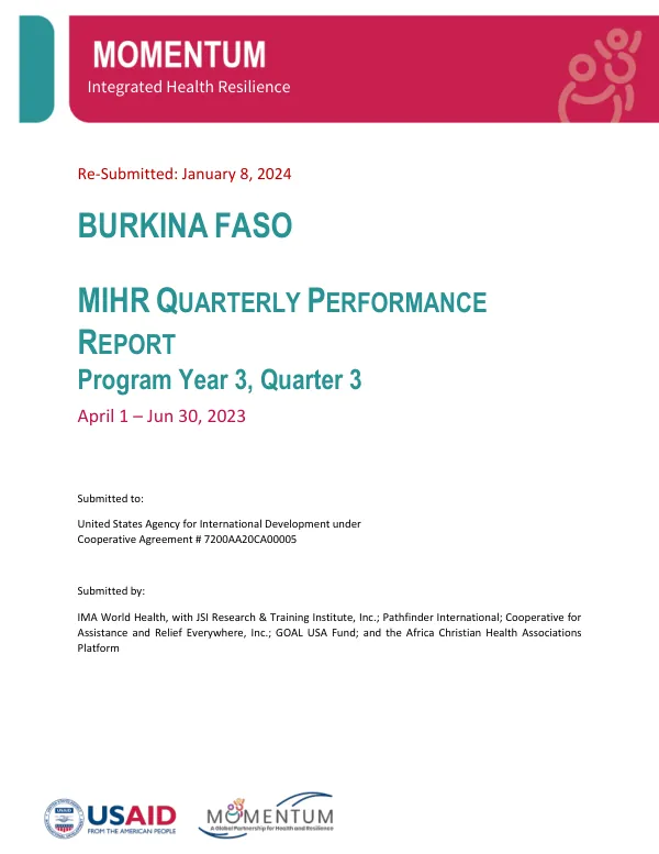 MOMENTUM Integrated Health Resilience | Burkina Faso PY3 Q3 Report