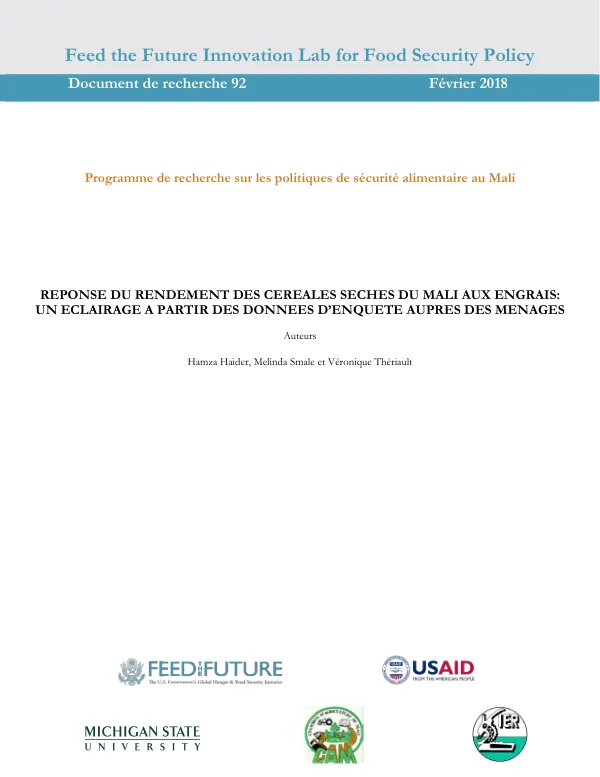 REPONSE DU RENDEMENT DES CEREALES SECHES DU MALI AUX ENGRAIS: UN ECLAIRAGE A PARTIR DES DONNEES D’ENQUETE AUPRES DES MENAGES