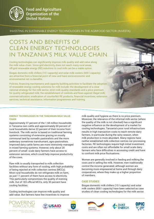 COSTS AND BENEFITS OF CLEAN ENERGY TECHNOLOGIES IN TANZANIA'S MILK VALUE CHAIN