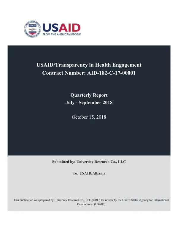 USAID | Transparency in Health Engagement Activity Quarterly Report July - September 2018