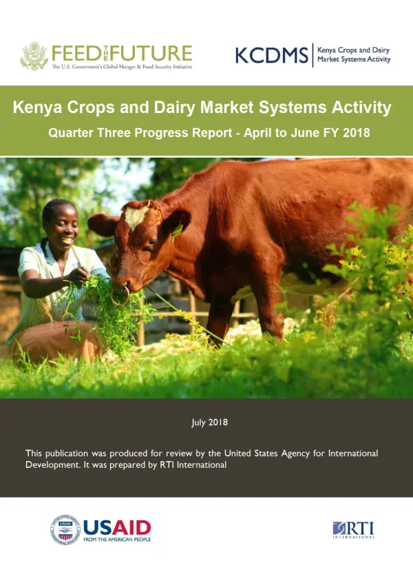 Kenya Crops and Dairy Market Systems Activity 3rd Quarterly Report 2018
