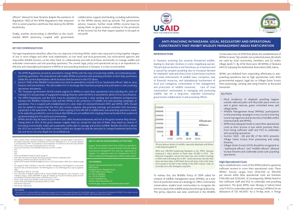 Anti-Poaching in Tanzania: Legal, Regulatory and Operational Constraints that Inhibit Wildlife Management Areas Participation