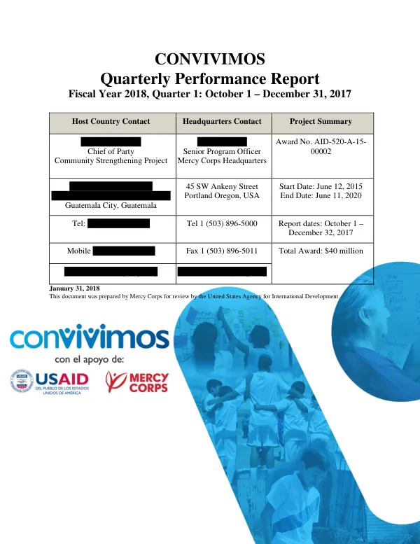 Quarterly Performance Report Fiscal Year 2018, Quarter 1: October 1 – December 31, 2017