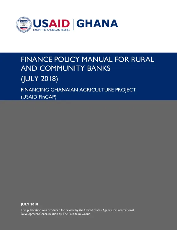 Finance Policy Manual for Rural and Community Banks, July 2018