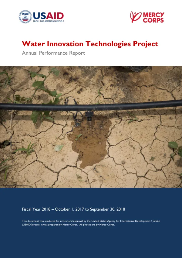 USAID Water Innovation Technologies Project Annual Performance Report FY 2018 – October 1, 2017 to September 30, 2018