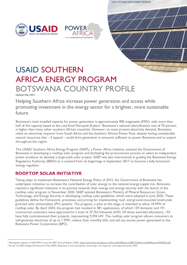 USAID Southern Africa Energy Program Botswana Country Profile