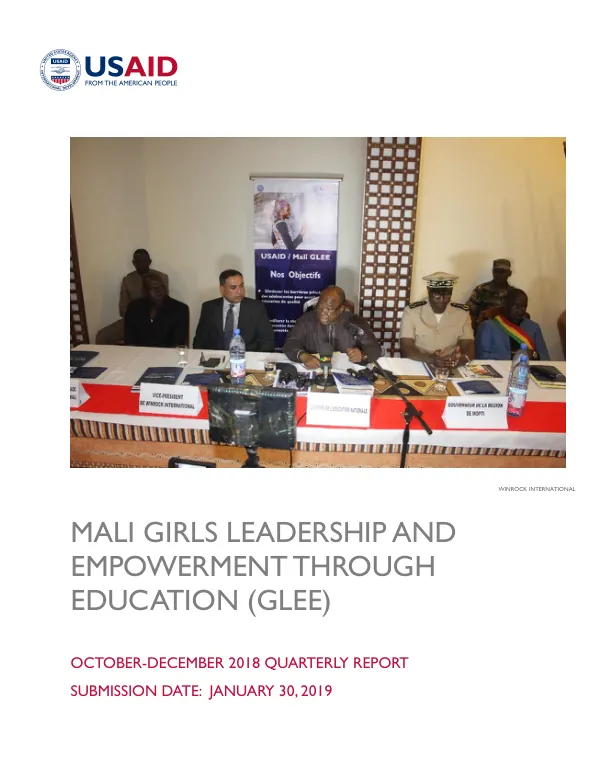 Mali Girls Leadership and Empowerment through Education (GLEE) Quarterly Report October-December 2018