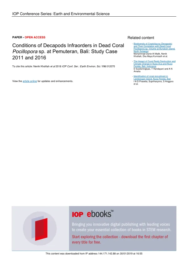 Conditions of Decapods Infraorders in Dead Coral Pocillopora sp. at Pemuteran, Bali: Study Case