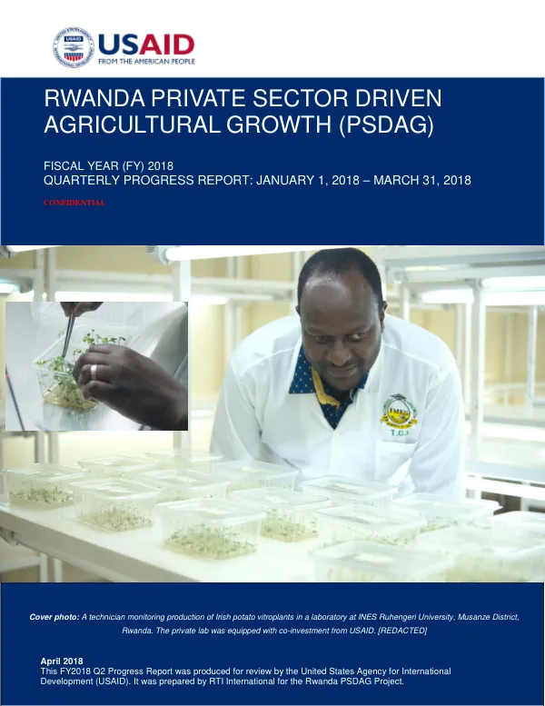Rwanda Private Sector Driven Agricultural Growth (PSDAG) Project FY2018 Q2 Progress Report