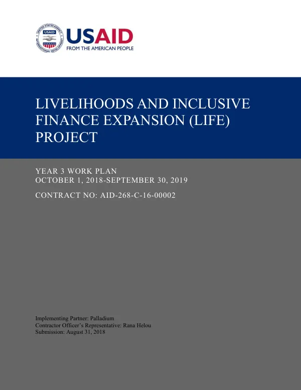 Livelihoods and Inclusive Finance Expansion (LIFE) Project Year 3 Work Plan