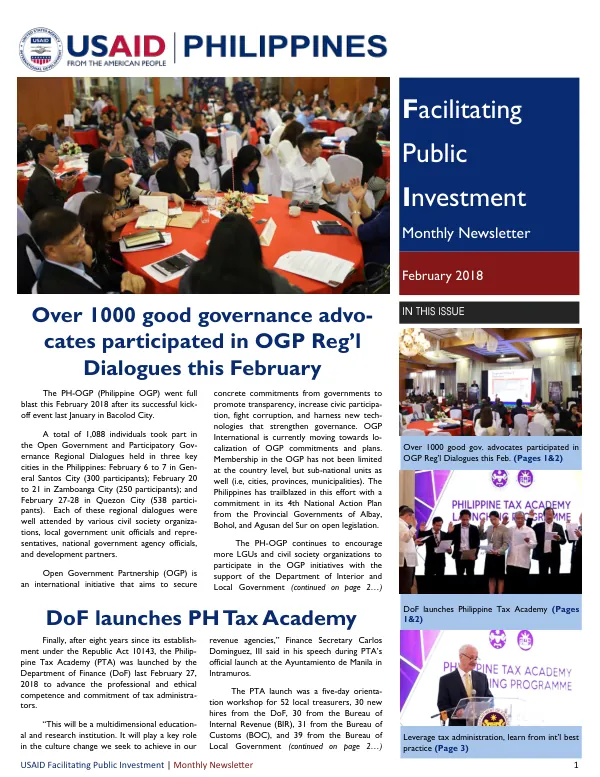 USAID Facilitating Public Investment | Monthly Newsletter