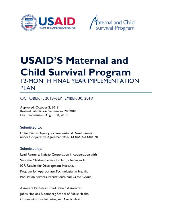 USAID’s Maternal and Child Survival Program, 12-MONTH FINAL YEAR IMPLEMENTATION PLAN