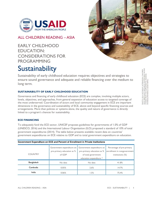 Early Childhood Education: Considerations for Programming - Sustainability