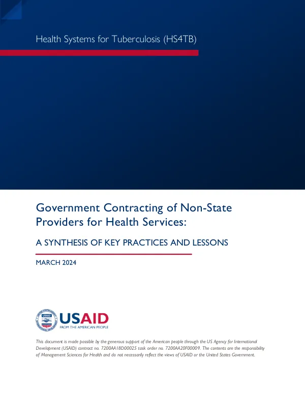 Government Contracting of Non-State Providers for Health Services: A Synthesis of Key Practices and Lessons
