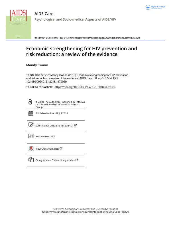 Economic strengthening for HIV prevention and risk reduction: a review of the evidence
