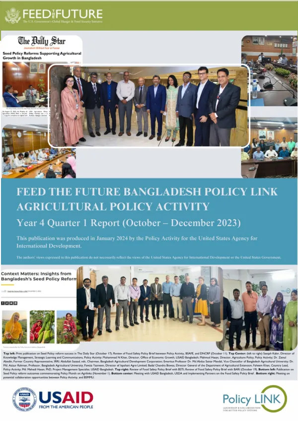 Year 4 Quarter 1 Report: Feed the Future Bangladesh Policy LINK Agricultural Policy Activity