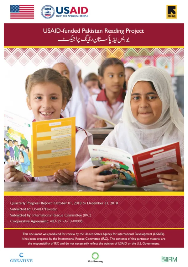 USAID-funded Pakistan Reading Project - Quarterly Progress Report – October 2018 – December 2018