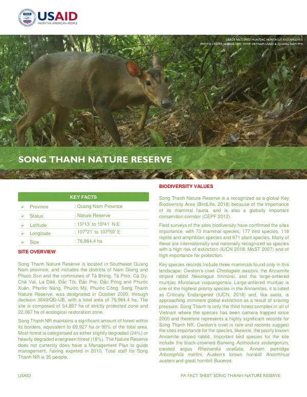 PA Fact Sheet: Song Thanh Nature Reserve