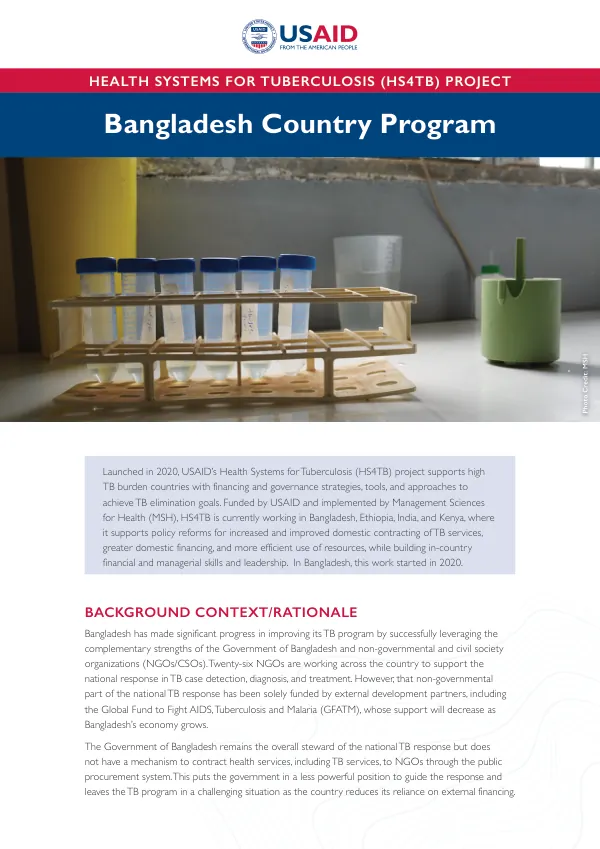 Health Systems for Tuberculosis (HS4TB) Bangladesh Country Program Fact Sheet