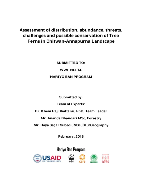 Assessment of distribution, abundance, threats, challenges and possible conservation of Tree Ferns in Chitwan-Annapurna Landscape