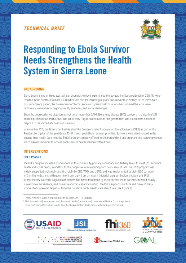 Responding to Ebola Survivor Needs Strengthens the Health System in Sierra Leone (December 2018)