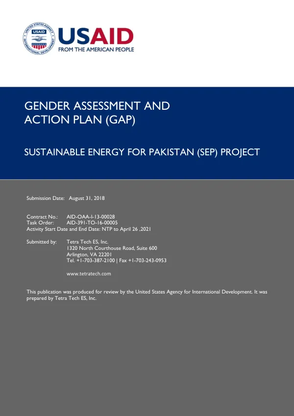Gender Assessment and Action Plan (GAP) for Sustainable Energy for Pakistan (SEP) Project