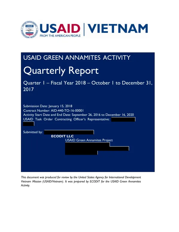 USAID Green Annamites Activity – Quarterly Report (Q1 / FY 2018)