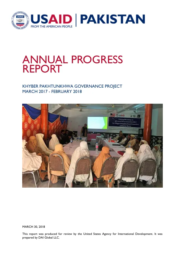 Annual Progress Report: Khyber Pakhtunkhwa Governance Project, March 2017 - February 2018