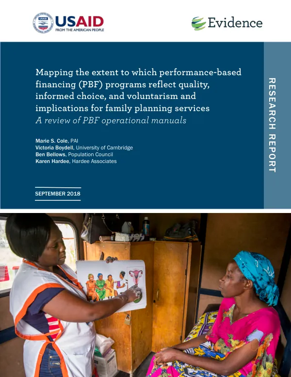 Mapping the extent to which performance-based financing (PBF) programs reflect quality, informed choice, and voluntarism and implications for family planning services: A review of PBF operational manuals