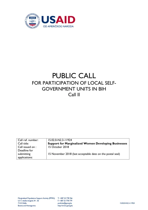 Public Call for Participation of Local Self-Government Units in BIH