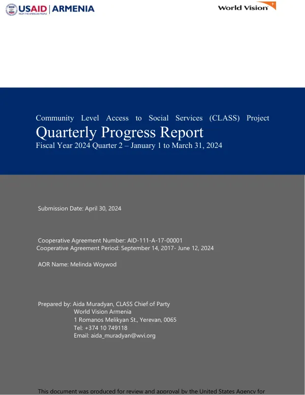 Community Level Access to Social Services (CLASS) Project Quarterly Progress Report