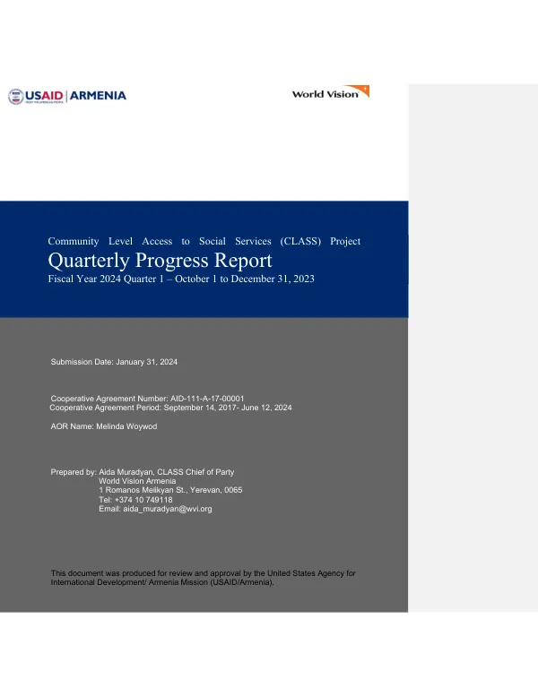 Community Level Access to Social Services (CLASS) Project Quarterly Progress Report
