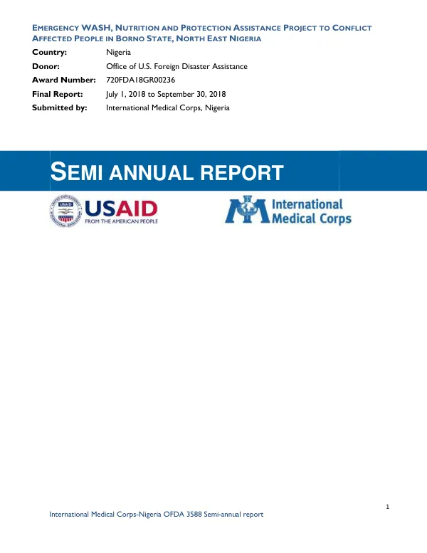 Emergency WASH, Nutrition and Protection Assistance Project to Conflict Affected People in Borno State, North East Nigeria