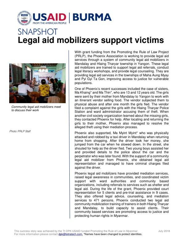 Promoting the Rule of Law in Myanmar: Success Story