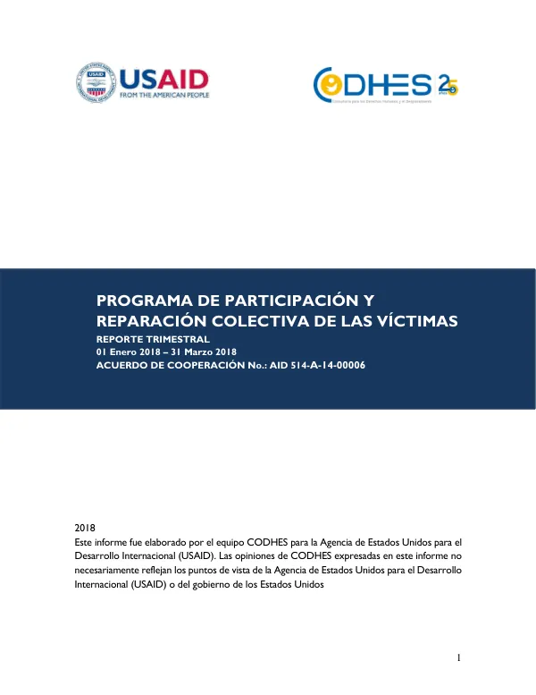 Programa de Participación y Reparación Colectiva de las Víctimas: Informe Trimestral