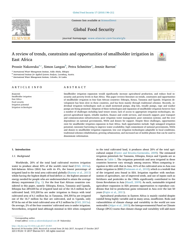 A review of trends, constraints and opportunities of smallholder irrigation in East Africa