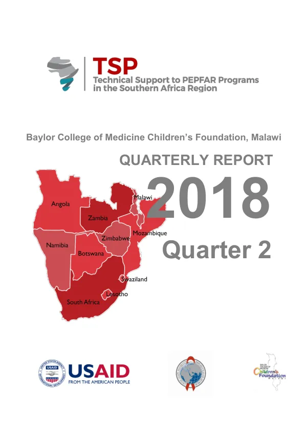 Quarterly Report: Technical Support to PEPFAR Programs in the Southern Africa Region (TSP) project