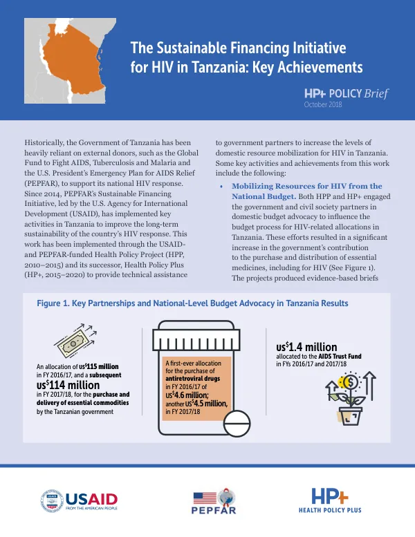 The Sustainable Financing Initiative for HIV in Tanzania: Key Achievements