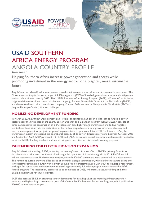 USAID Southern Africa Energy Program Angola Country Profile