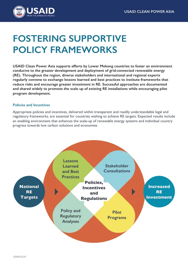 USAID Clean Power Asia: Fostering Supportive Policy Frameworks for Renewable Energy