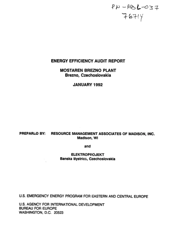 Energy efficiency audit report : Mostaren Brezno Plant, Brezno, Czechoslovakia