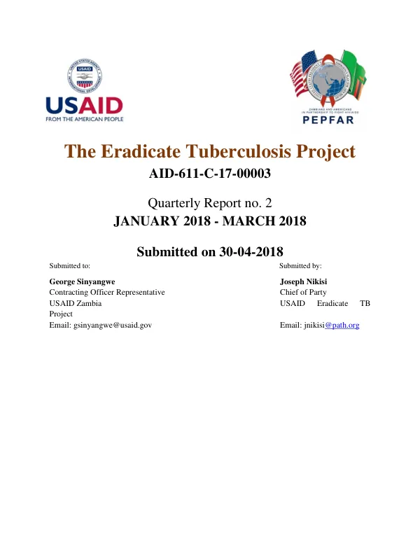 The Eradicate Tuberculosis Project Quarterly Report no. 2