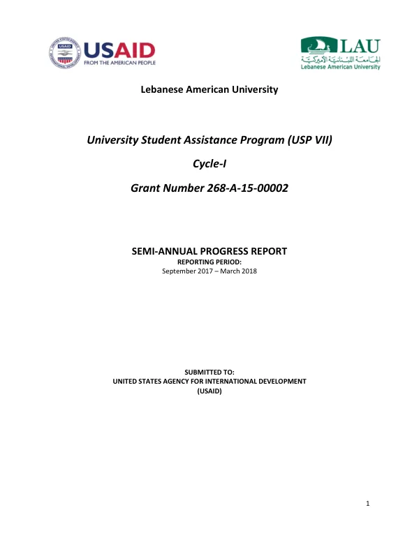 Semi-Annual Progress Report: University Student Assistance Program (USP VII) Cycle-I