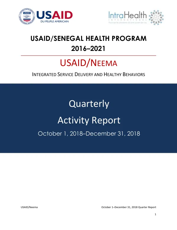 Quarterly Report: October 1–December 31, 2018 for USAID/Neema Integrated Service Delivery and Healthy Behaviors (ISD-HB) Project