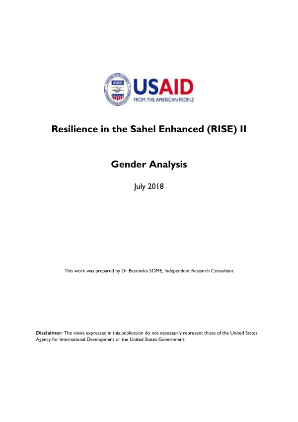 Resilience in the Sahel Enhanced (RISE) II Gender Analysis