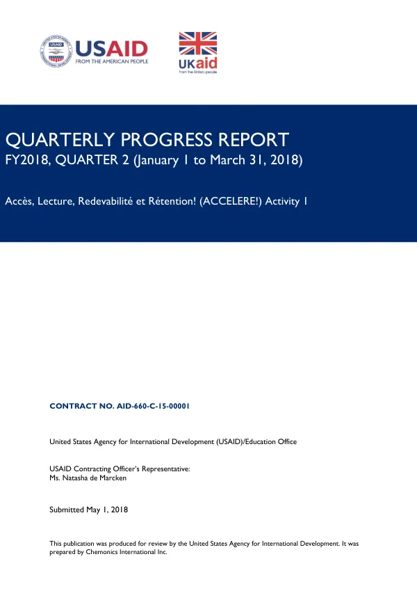 Quarterly Progress Report FY2018, Quarter 2 (January 1 to March 31, 2018)