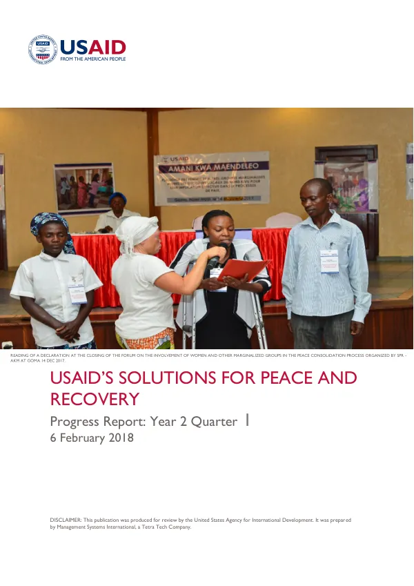 USAID SPR – AMANI KWA MAENDELEO QUARTERLY PROGRESS REPORT (Y2 Q1)